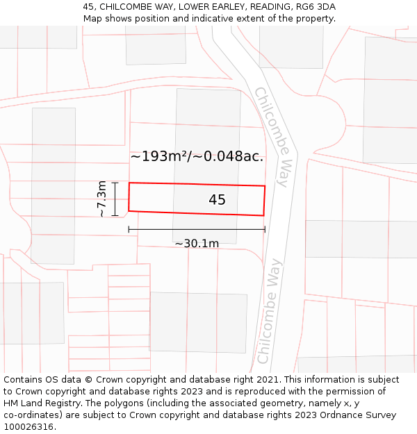 45, CHILCOMBE WAY, LOWER EARLEY, READING, RG6 3DA: Plot and title map