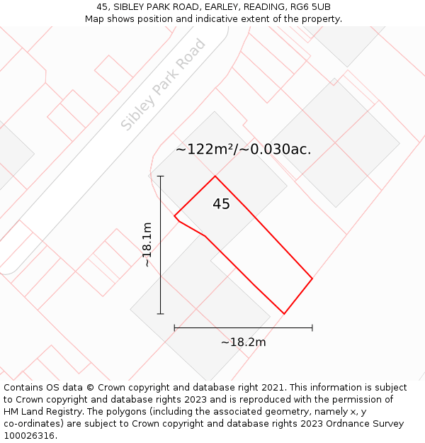 45, SIBLEY PARK ROAD, EARLEY, READING, RG6 5UB: Plot and title map