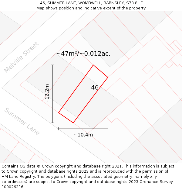 46, SUMMER LANE, WOMBWELL, BARNSLEY, S73 8HE: Plot and title map