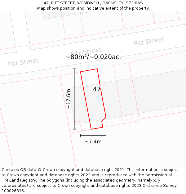 47, PITT STREET, WOMBWELL, BARNSLEY, S73 8AS: Plot and title map