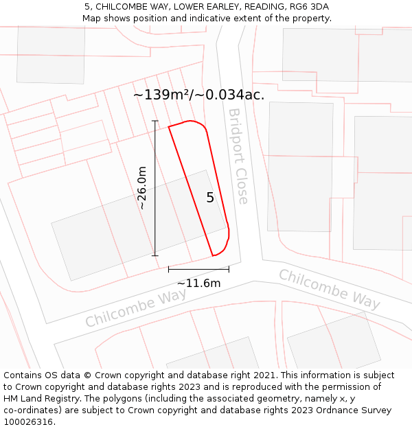 5, CHILCOMBE WAY, LOWER EARLEY, READING, RG6 3DA: Plot and title map
