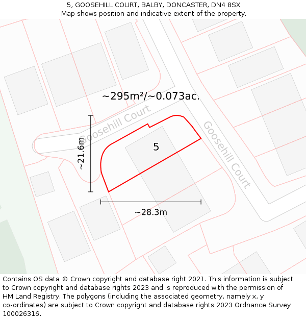 5, GOOSEHILL COURT, BALBY, DONCASTER, DN4 8SX: Plot and title map