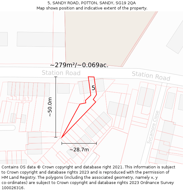 5, SANDY ROAD, POTTON, SANDY, SG19 2QA: Plot and title map