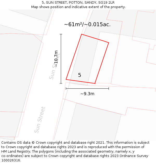 5, SUN STREET, POTTON, SANDY, SG19 2LR: Plot and title map