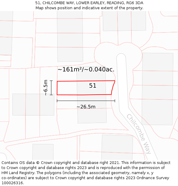 51, CHILCOMBE WAY, LOWER EARLEY, READING, RG6 3DA: Plot and title map