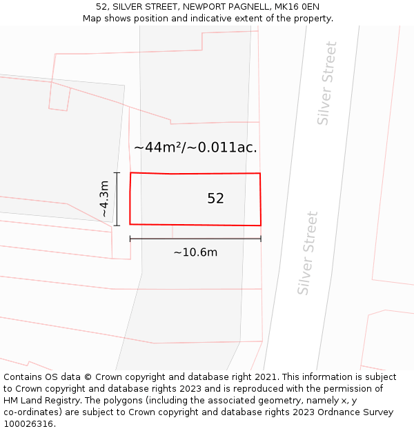 52, SILVER STREET, NEWPORT PAGNELL, MK16 0EN: Plot and title map