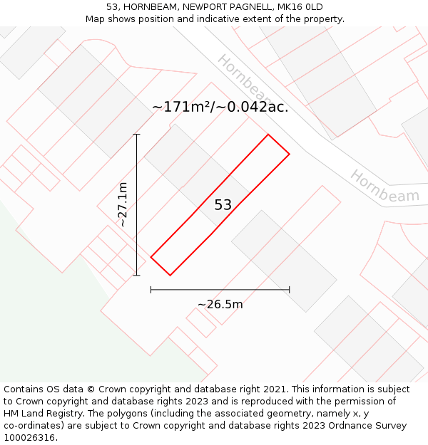 53, HORNBEAM, NEWPORT PAGNELL, MK16 0LD: Plot and title map
