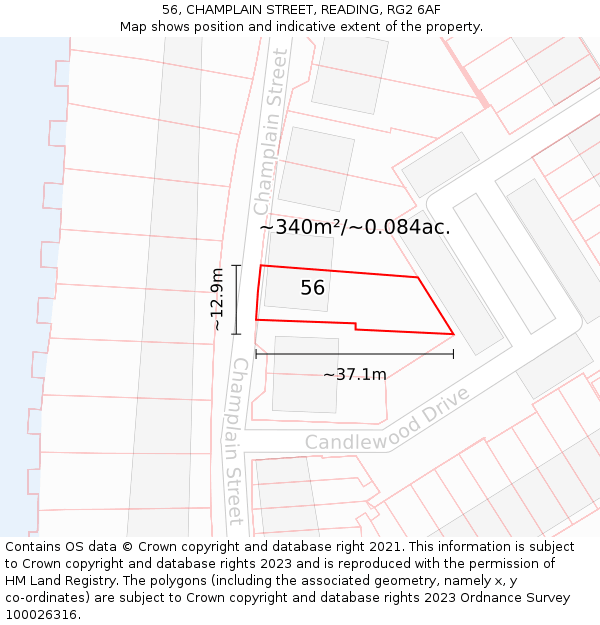 56, CHAMPLAIN STREET, READING, RG2 6AF: Plot and title map