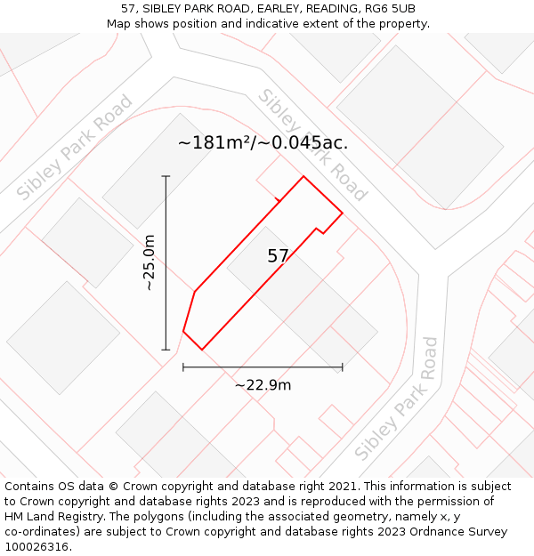 57, SIBLEY PARK ROAD, EARLEY, READING, RG6 5UB: Plot and title map