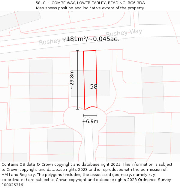 58, CHILCOMBE WAY, LOWER EARLEY, READING, RG6 3DA: Plot and title map
