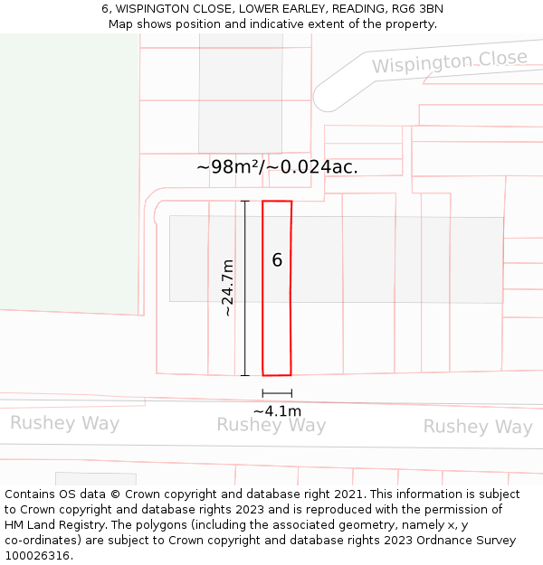 6, WISPINGTON CLOSE, LOWER EARLEY, READING, RG6 3BN: Plot and title map