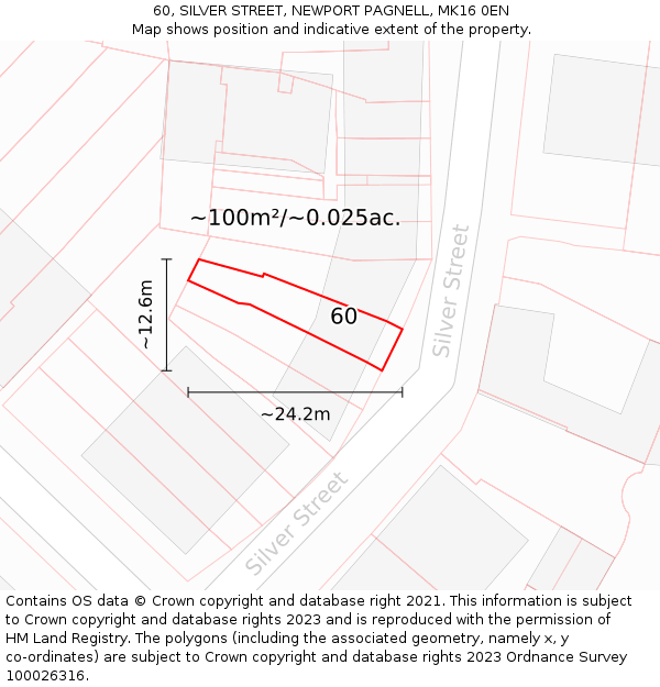 60, SILVER STREET, NEWPORT PAGNELL, MK16 0EN: Plot and title map