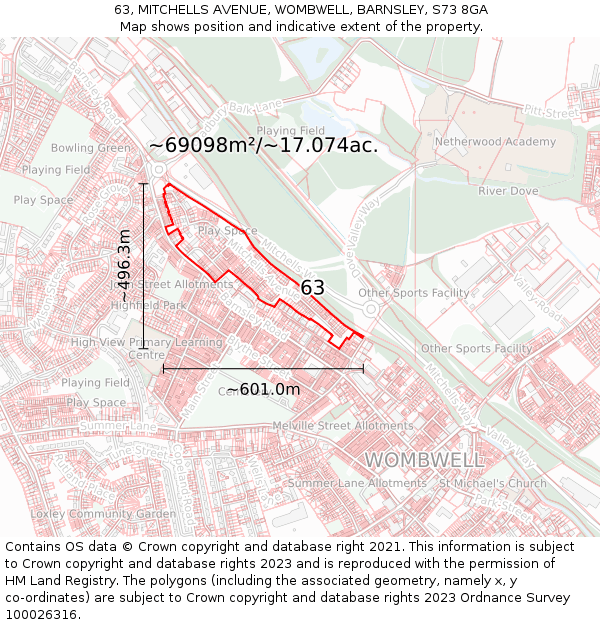 63, MITCHELLS AVENUE, WOMBWELL, BARNSLEY, S73 8GA: Plot and title map