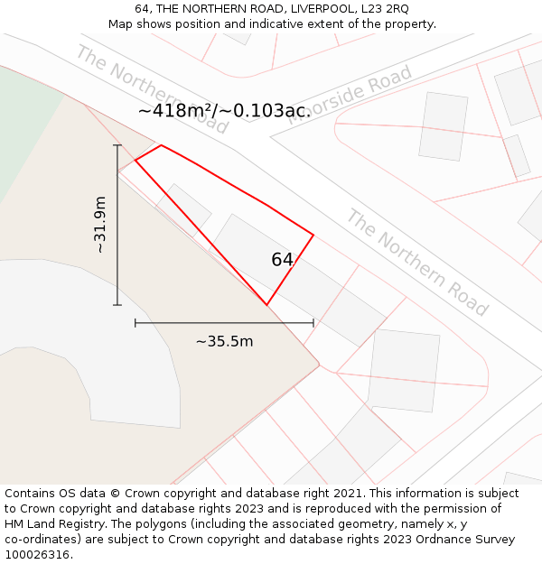 64, THE NORTHERN ROAD, LIVERPOOL, L23 2RQ: Plot and title map