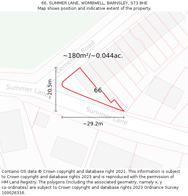 66, SUMMER LANE, WOMBWELL, BARNSLEY, S73 8HE: Plot and title map