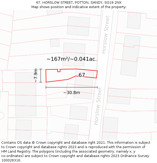 67, HORSLOW STREET, POTTON, SANDY, SG19 2NX: Plot and title map