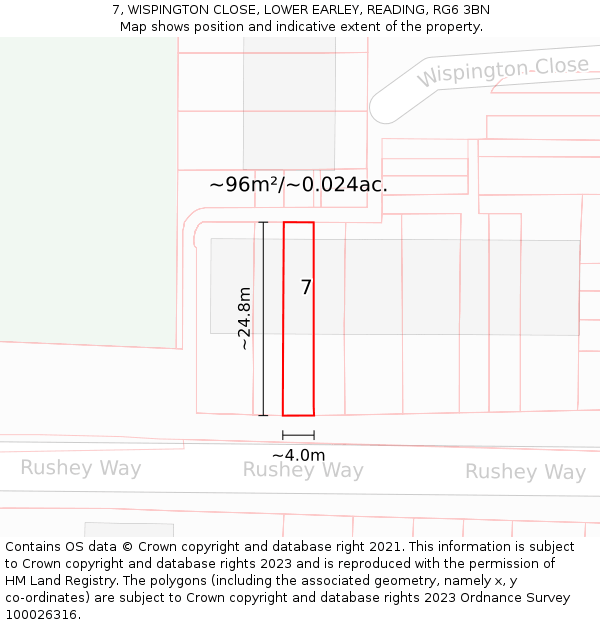7, WISPINGTON CLOSE, LOWER EARLEY, READING, RG6 3BN: Plot and title map