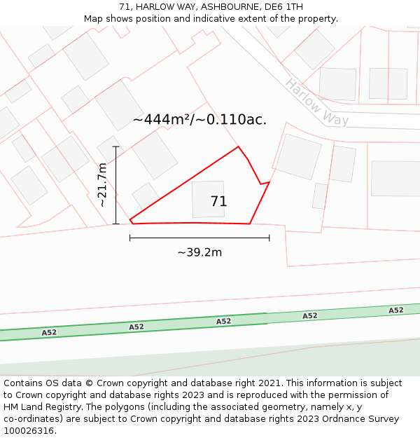 71, HARLOW WAY, ASHBOURNE, DE6 1TH: Plot and title map