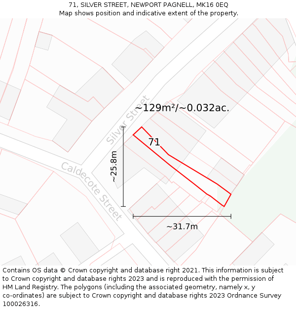 71, SILVER STREET, NEWPORT PAGNELL, MK16 0EQ: Plot and title map