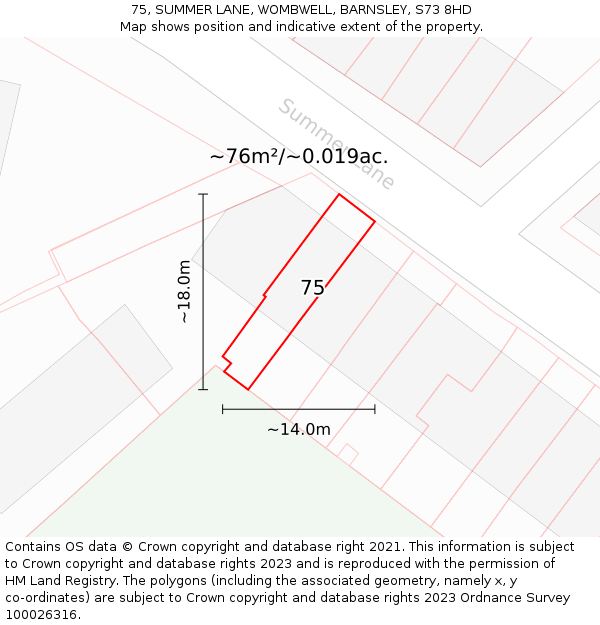 75, SUMMER LANE, WOMBWELL, BARNSLEY, S73 8HD: Plot and title map