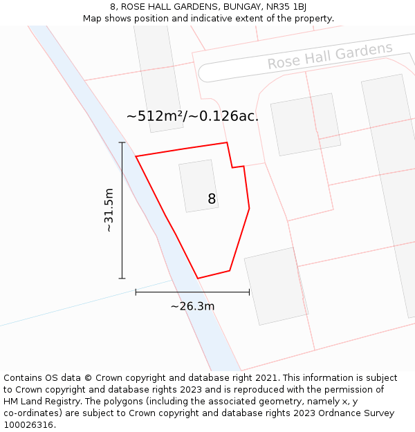 8, ROSE HALL GARDENS, BUNGAY, NR35 1BJ: Plot and title map
