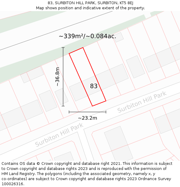 83, SURBITON HILL PARK, SURBITON, KT5 8EJ: Plot and title map