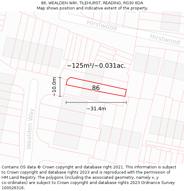 86, WEALDEN WAY, TILEHURST, READING, RG30 6DA: Plot and title map