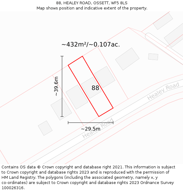 88, HEALEY ROAD, OSSETT, WF5 8LS: Plot and title map