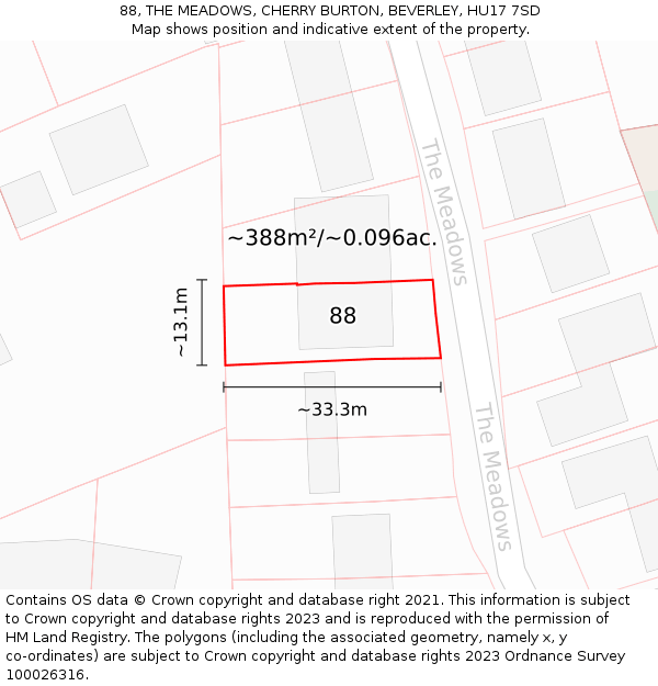 88, THE MEADOWS, CHERRY BURTON, BEVERLEY, HU17 7SD: Plot and title map