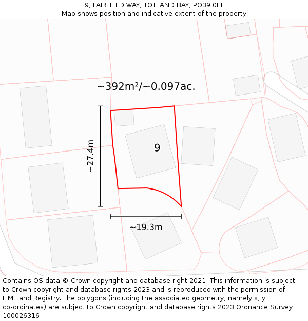 9, FAIRFIELD WAY, TOTLAND BAY, PO39 0EF: Plot and title map