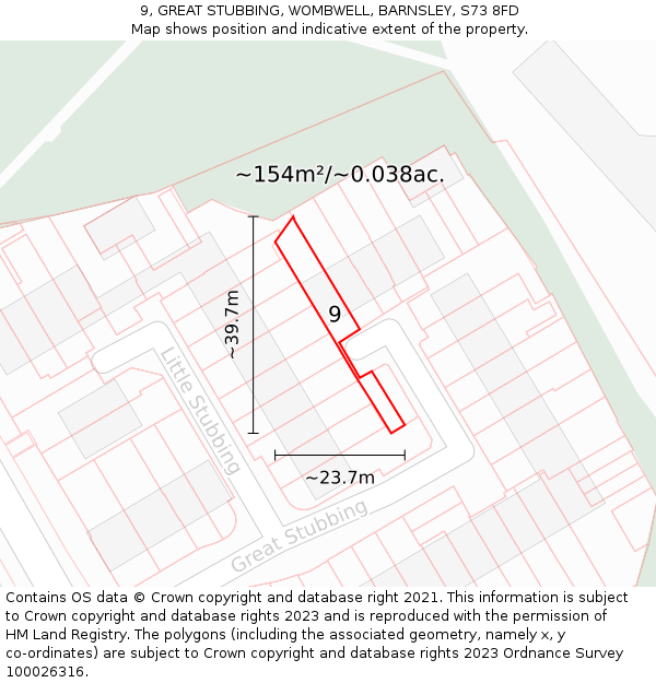 9, GREAT STUBBING, WOMBWELL, BARNSLEY, S73 8FD: Plot and title map