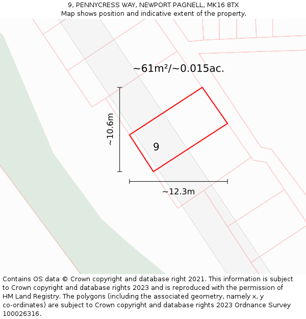 9, PENNYCRESS WAY, NEWPORT PAGNELL, MK16 8TX: Plot and title map