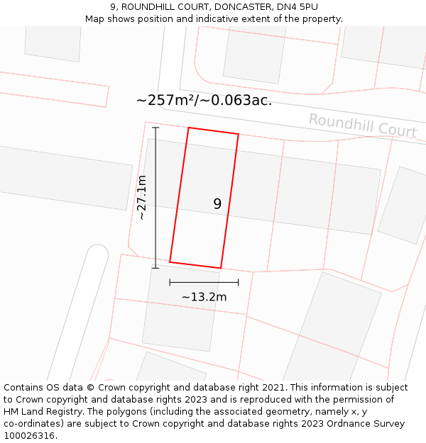 9, ROUNDHILL COURT, DONCASTER, DN4 5PU: Plot and title map