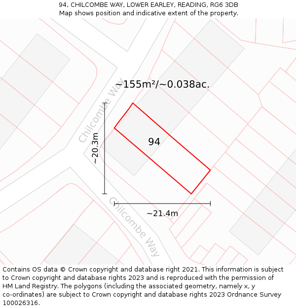 94, CHILCOMBE WAY, LOWER EARLEY, READING, RG6 3DB: Plot and title map