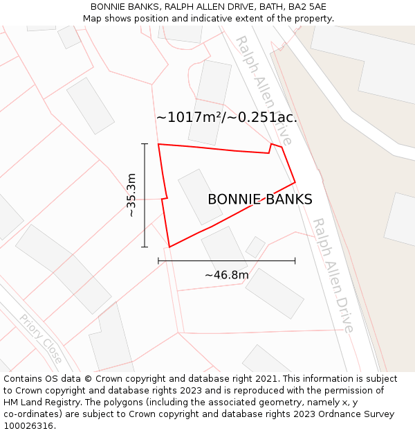BONNIE BANKS, RALPH ALLEN DRIVE, BATH, BA2 5AE: Plot and title map