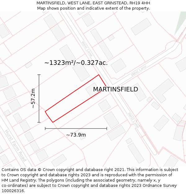 MARTINSFIELD, WEST LANE, EAST GRINSTEAD, RH19 4HH: Plot and title map