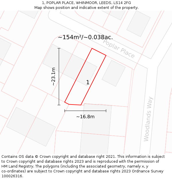 1, POPLAR PLACE, WHINMOOR, LEEDS, LS14 2FG: Plot and title map