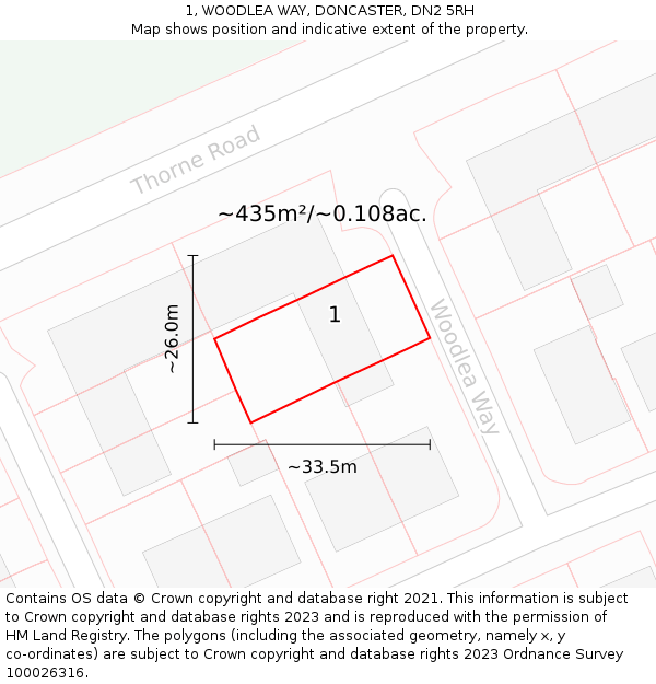 1, WOODLEA WAY, DONCASTER, DN2 5RH: Plot and title map