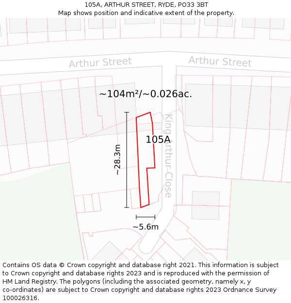 105A, ARTHUR STREET, RYDE, PO33 3BT: Plot and title map