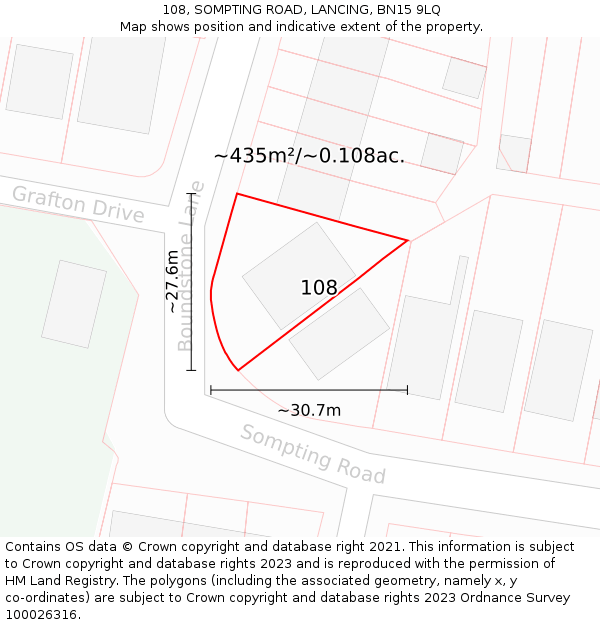 108, SOMPTING ROAD, LANCING, BN15 9LQ: Plot and title map