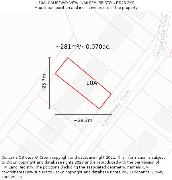 10A, CAUSEWAY VIEW, NAILSEA, BRISTOL, BS48 2XG: Plot and title map