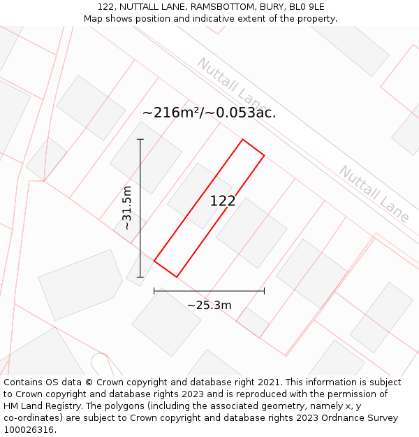 122, NUTTALL LANE, RAMSBOTTOM, BURY, BL0 9LE: Plot and title map