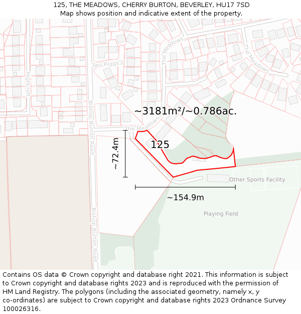 125, THE MEADOWS, CHERRY BURTON, BEVERLEY, HU17 7SD: Plot and title map