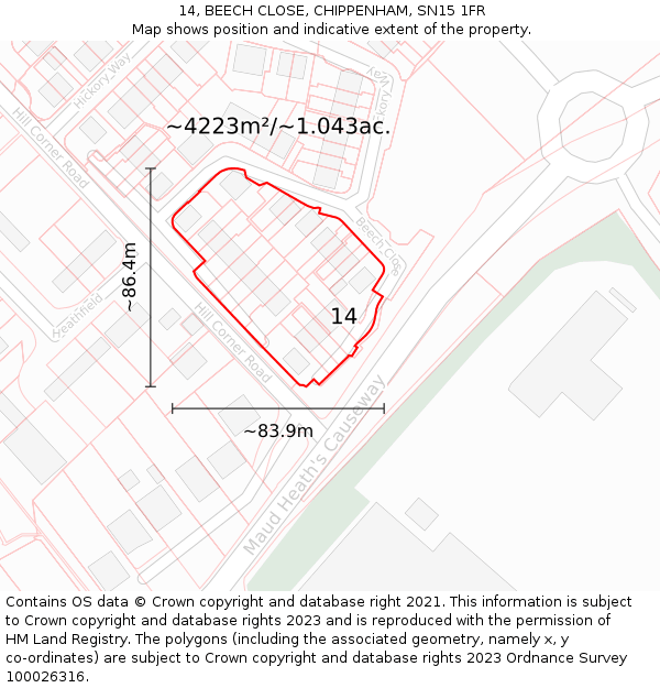 14, BEECH CLOSE, CHIPPENHAM, SN15 1FR: Plot and title map