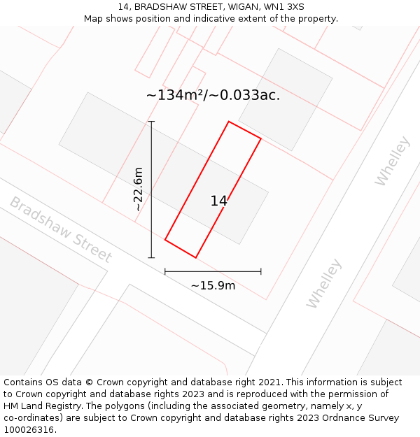 14, BRADSHAW STREET, WIGAN, WN1 3XS: Plot and title map