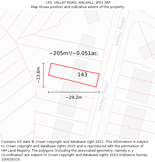 143, VALLEY ROAD, WALSALL, WS3 3AP: Plot and title map