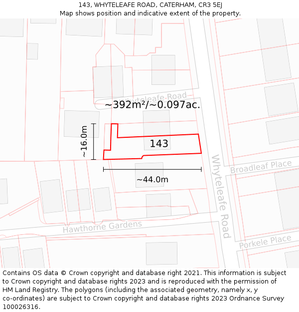143, WHYTELEAFE ROAD, CATERHAM, CR3 5EJ: Plot and title map