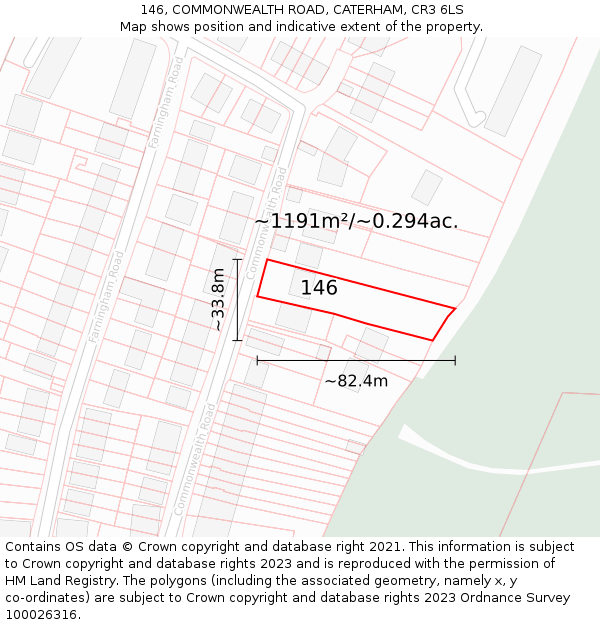 146, COMMONWEALTH ROAD, CATERHAM, CR3 6LS: Plot and title map