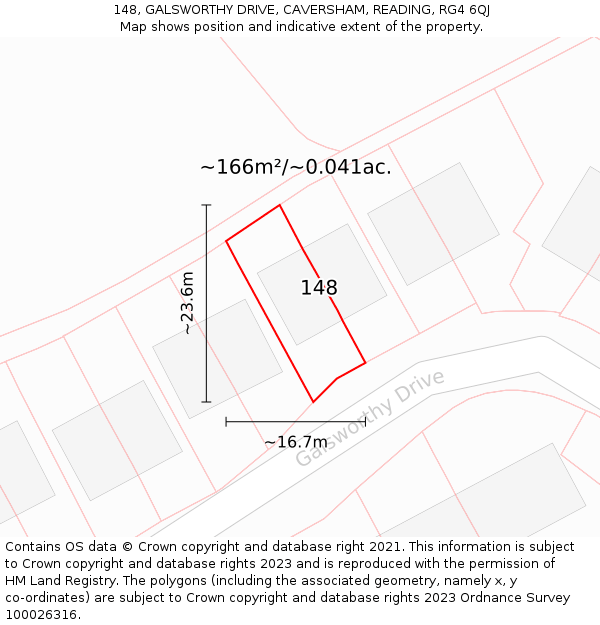 148, GALSWORTHY DRIVE, CAVERSHAM, READING, RG4 6QJ: Plot and title map