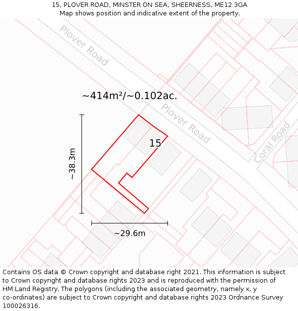 15, PLOVER ROAD, MINSTER ON SEA, SHEERNESS, ME12 3GA: Plot and title map